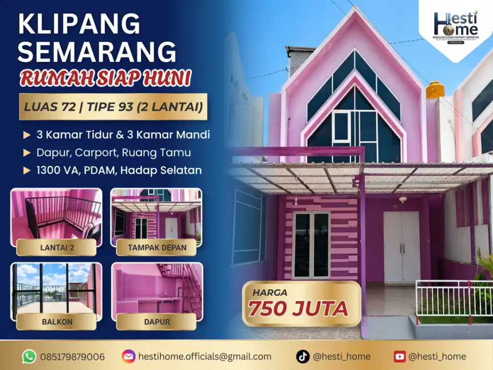 Rumah Siap Huni Klipang Sendangmulyo Tembalang 3KT & 3KM luas 72 m²