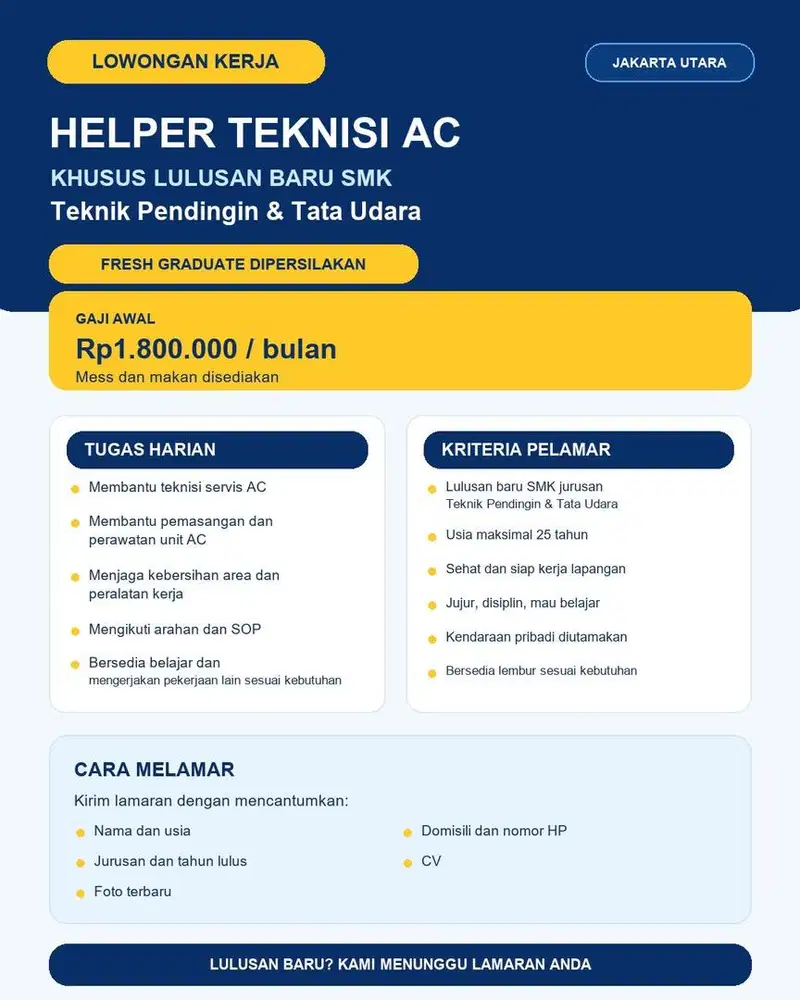LOWONGAN KERJA HELPER TEKNISI AC BAGI YANG SERIUS DAN SIAP KERJA SAJA