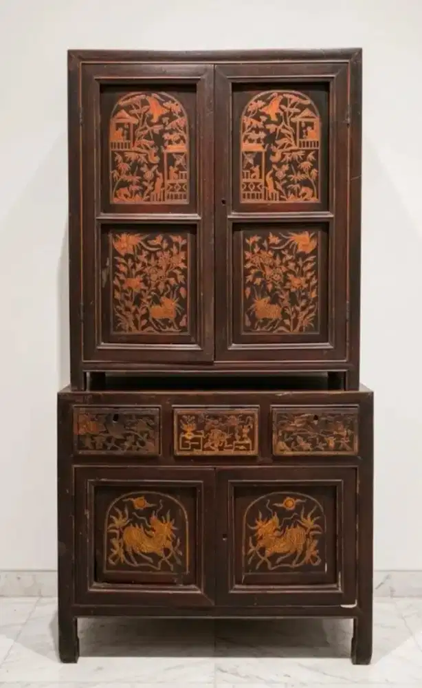 Lemari Jati Asli Ukiran Chinese - Vintage Chinoiserie Buffet