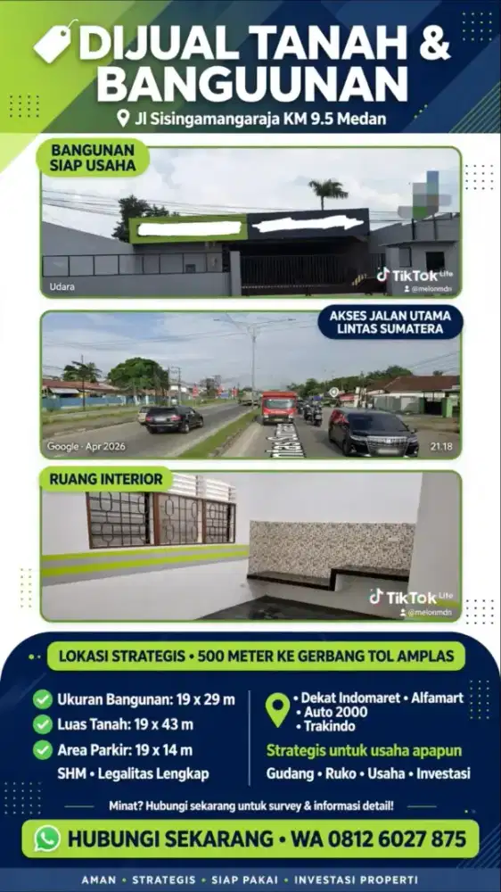 Tanah dan bangunan di jalan sisingamangaraja medan amplas km.9,5