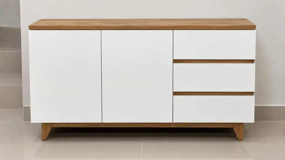 Sideboard / Lemari Kabinet INFORMA Putih Oak Minimalis – Kondisi Bagus