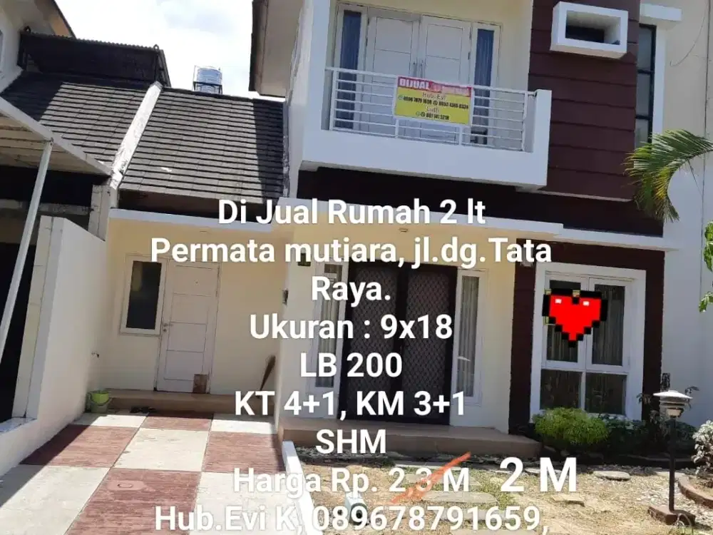 Dijual/Sewa Rumah 2 Lt Permata Mutiara Dg Tata SHM Turun Harga