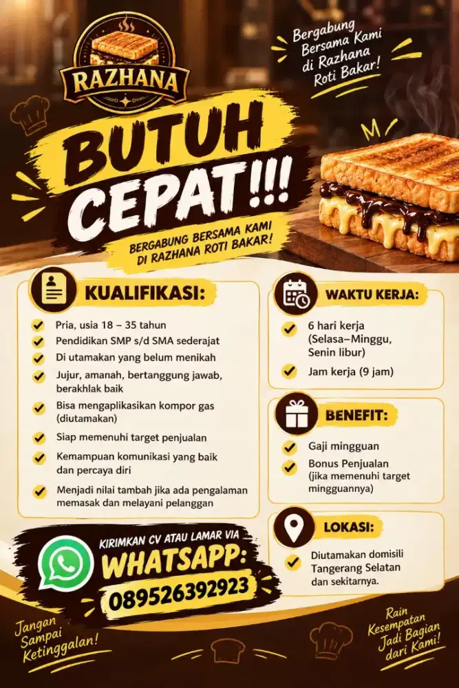 Lowongan kerja sebagai Penjual roti bakar keliling