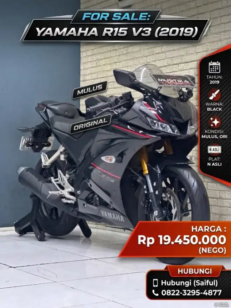 Perfect Condition!!Yamaha R15 V3 2019 Black N Asli Mlus-Mustika Saiful
