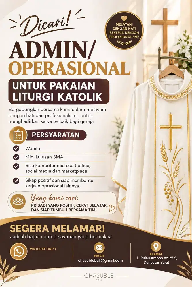 Dicari Admin untuk pakaian Liturgi Katolik