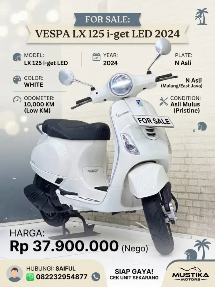 Odo 10rb Istimewa!!Vespa LX 125 Led 2024 White N asli Mulus-Mustika