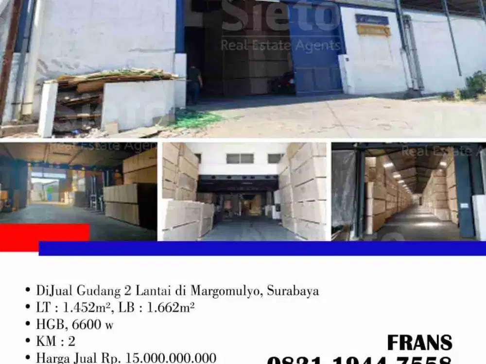 DiJual Gudang 2 Lantai di Margomulyo, Surabaya