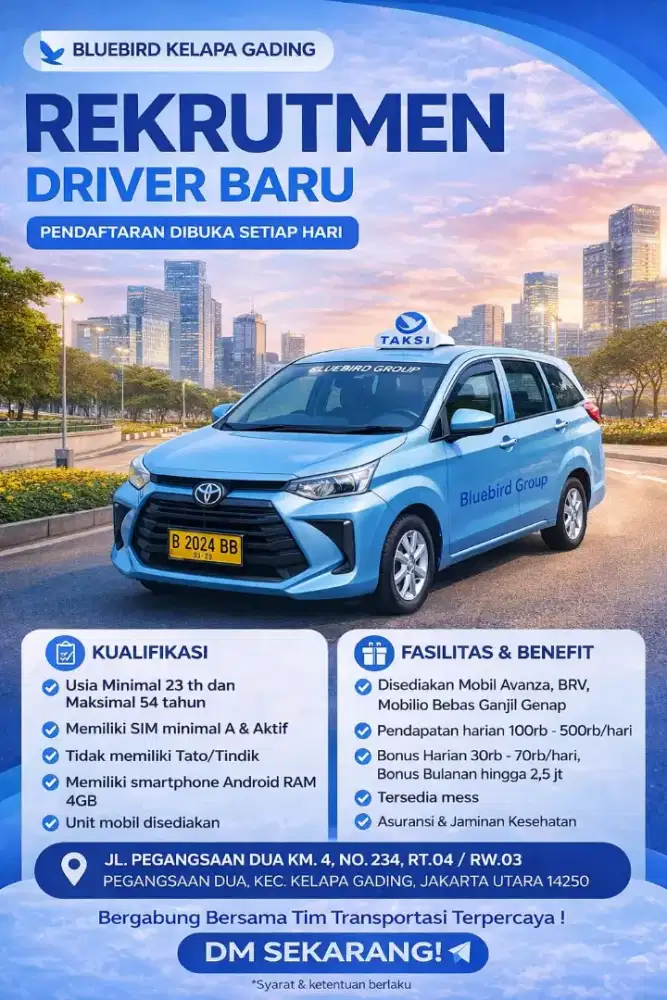 OPEN REKRUTMEN DRIVER BARU BLUEBIRD KELAPA GADING