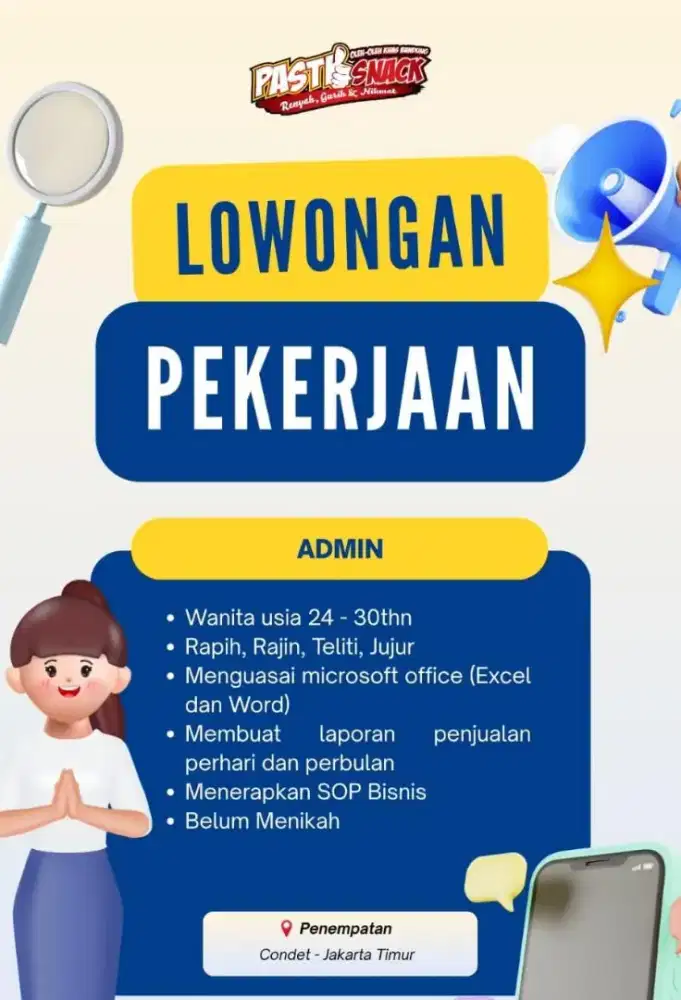 Loker admin berpengalaman penempatan Condet Jakarta Timur