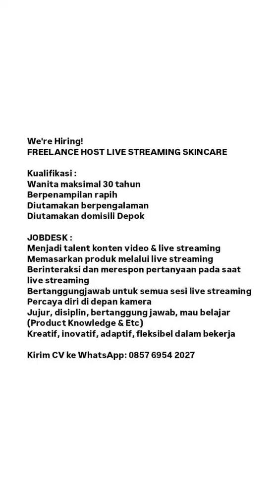 Lowongan kerja host live