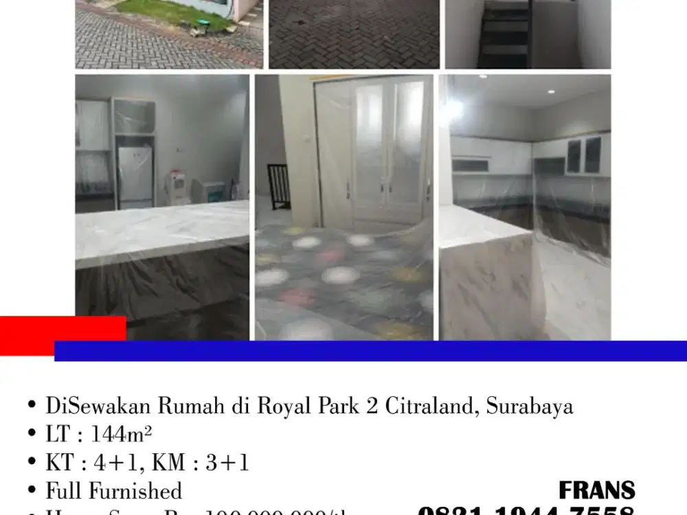 DiSewakan Rumah di Royal Park 2 Citraland, di Surabaya
