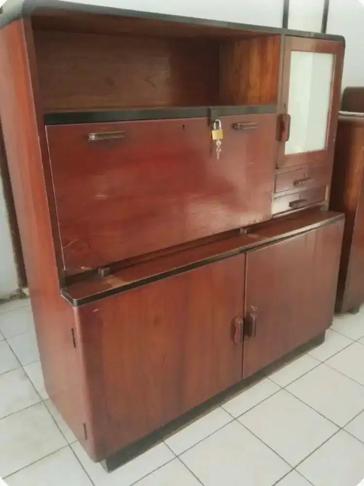 Lemari Tulis Jati Antik Tua Model Jungkit (VINTAGE Secretaire Bureau)