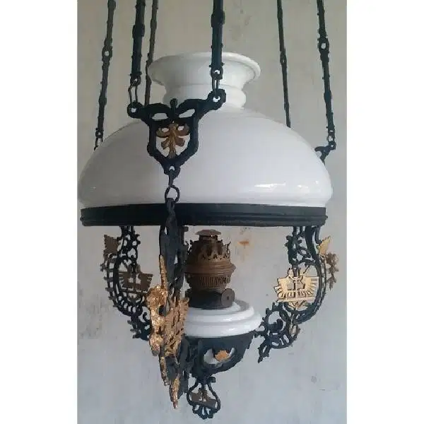 Original art deco Lampu minyak kerek / katrol kuno ornamen CAMERCO