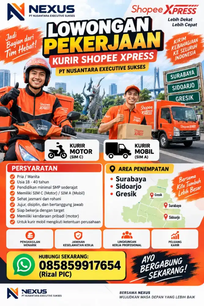 LOKER KURIR ALL AREA JAWA TIMUR penempatan bisa pilih sesuai domisili