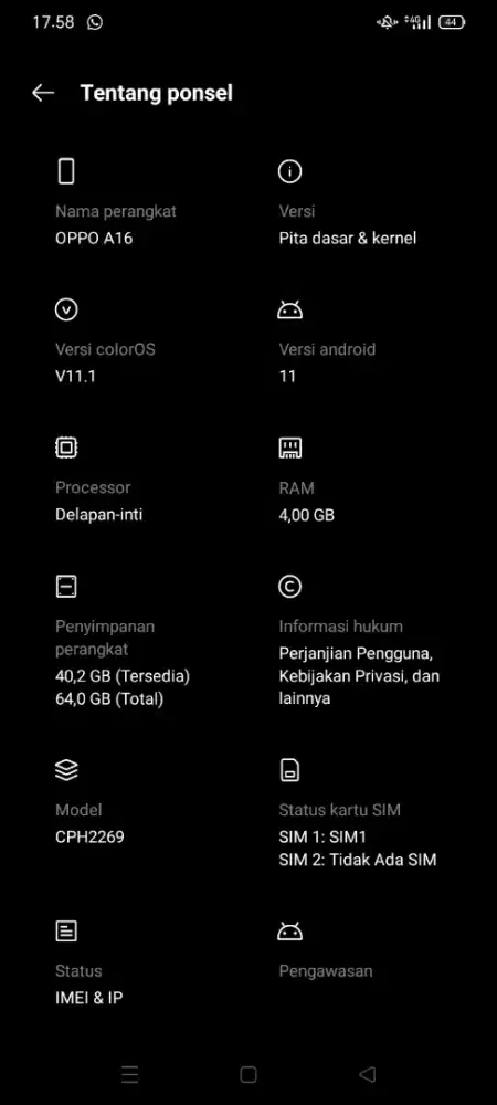 Dijual Hp Oppo A16 Ram 4/64Gb