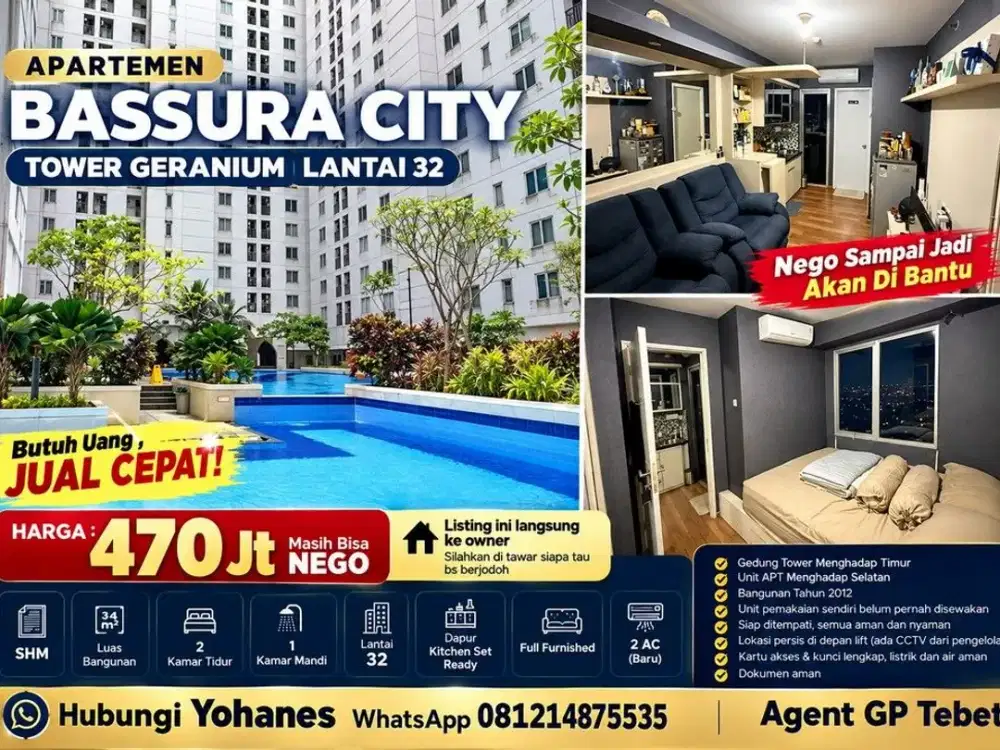 Apartemen Bassura City Tower Geranium Lantai 32