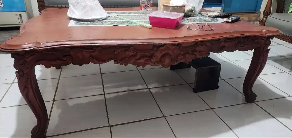 Jual Meja Tamu Kayu Jati Bekas - Desain Klasik Full Ukiran