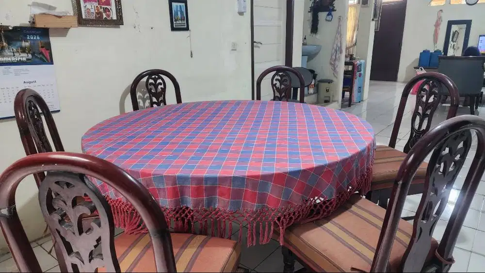 Jual Set Meja Makan Bundar Kayu Jati + 6 Kursi (Dilengkapi Meja Putar)
