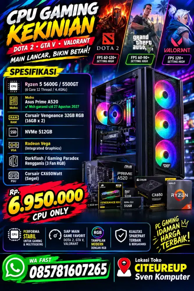 Cpu gaming kekinian dota 2,gta v,valorant
Siao libas game