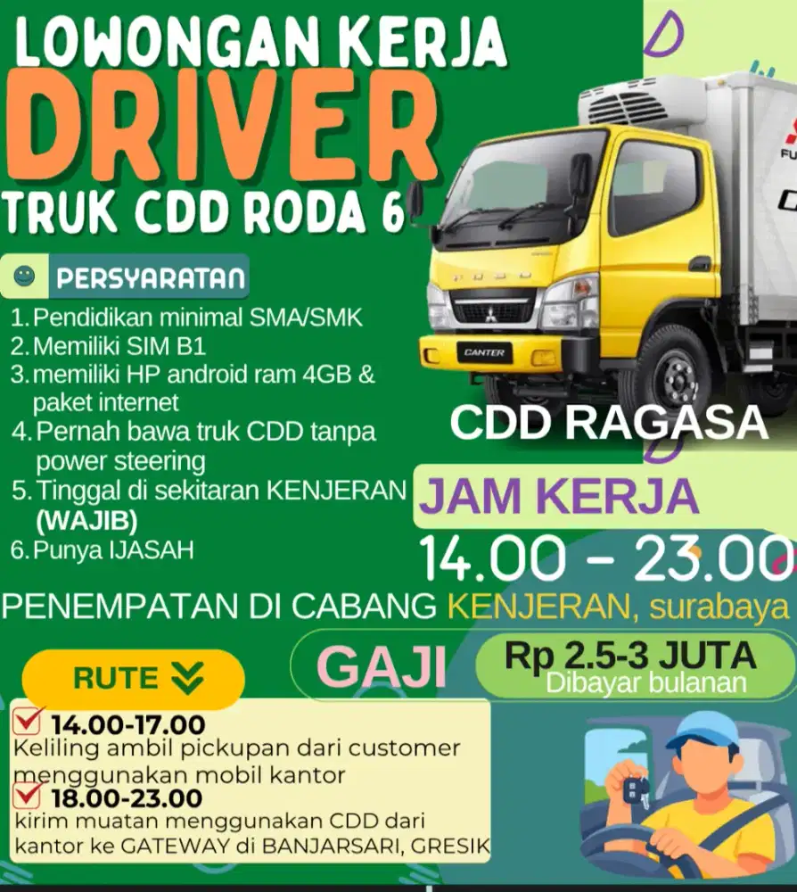 Lowongan kerja driver truk roda 6 JNT cargo wilayah surabaya timur