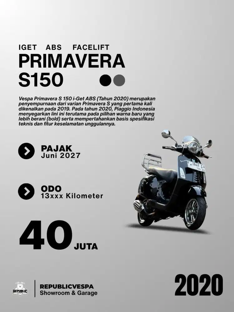 TERMURAH PRIMAVERA S 150 IGET TH 2020 WARNA BLACK