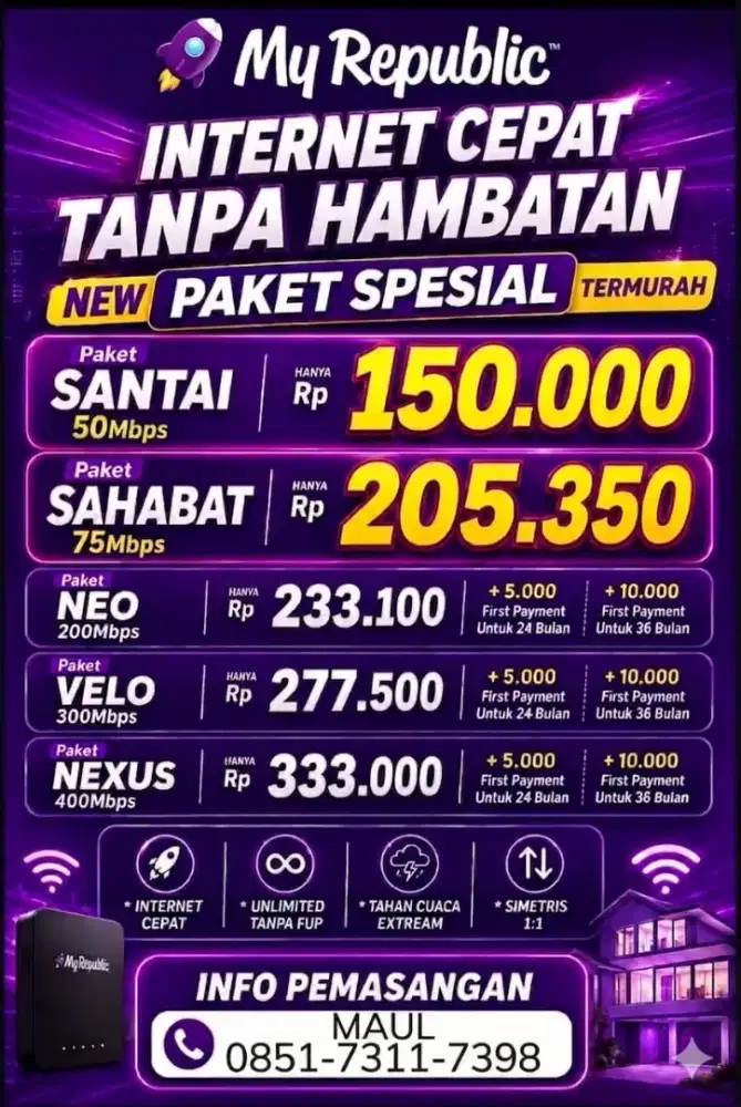 Internet wifi myrepublic promo unlimited termurah Jabodetabek murah