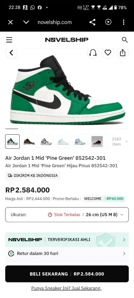 SEPATU AJ 1 Mid Pine Green Size 41 – Kondisi Bagus