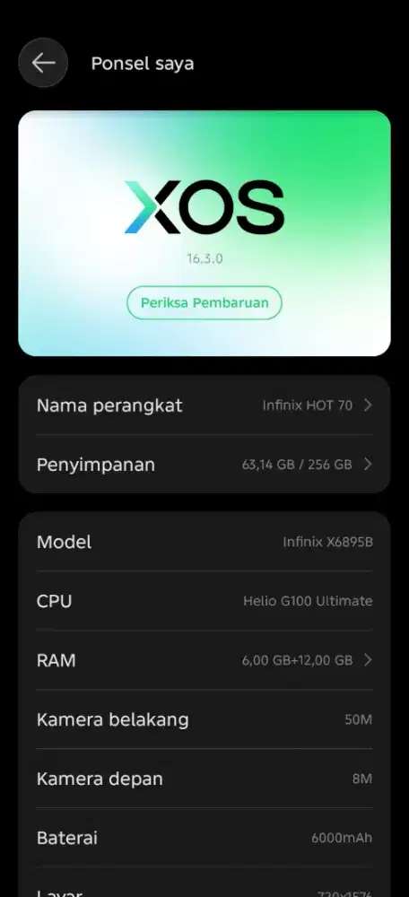 Infinix hot 70 6+12/256 garansi resmi sein