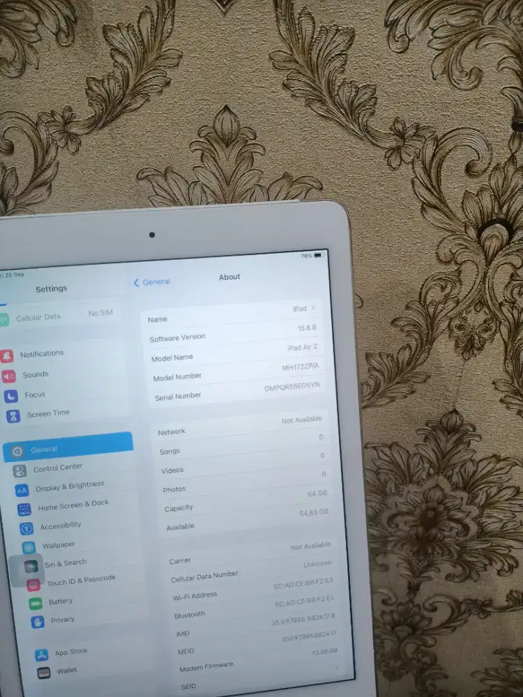 Ipad air 2 64gb wifi only minus tombol home ga bs Lkp bebas reset