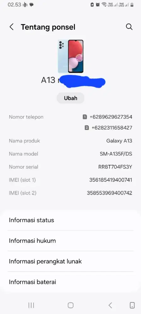 Samsung a13 ram 6/128 hp only