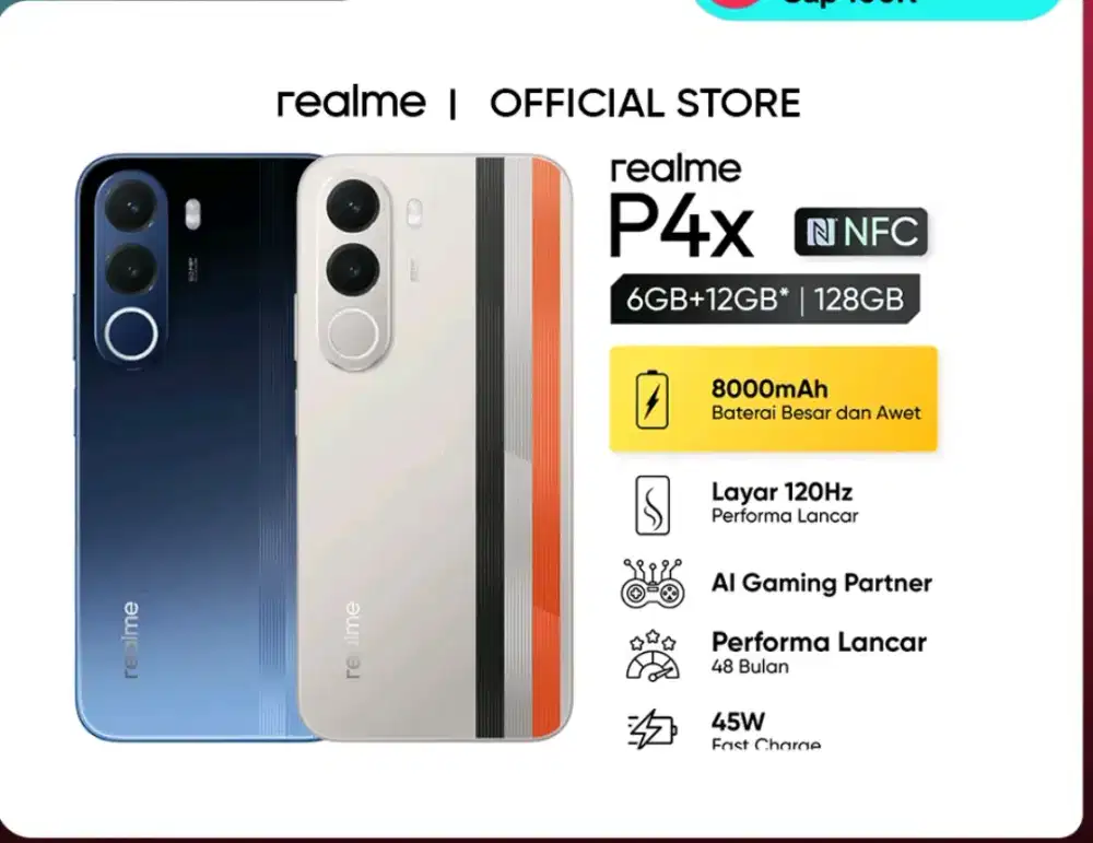 Real me P4x 128/6gb Baterai 8000mAh 45w Garansi Resmi 1 Tahun