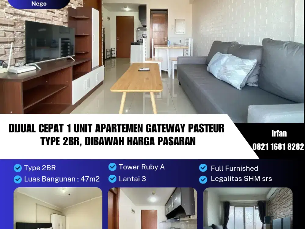Dijual Cepat 1 Unit Apartemen Gateway Pasteur Type 2BR, dibawah Harga Pasaran Full Furnished