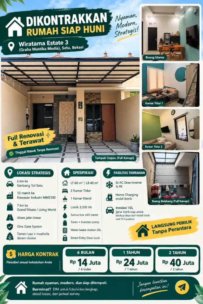 Kontrakan  Rumah Sewa Rumah Bekasi Siap Huni Include AC