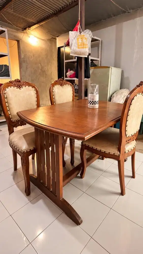 MEJA MAKAN 1 SET DENGAN 3 kursi kayu jati