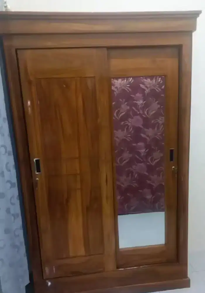 Lemari Pakaian Jati Pintu Geser, Lemari Baju Sliding, Almari Pakaian