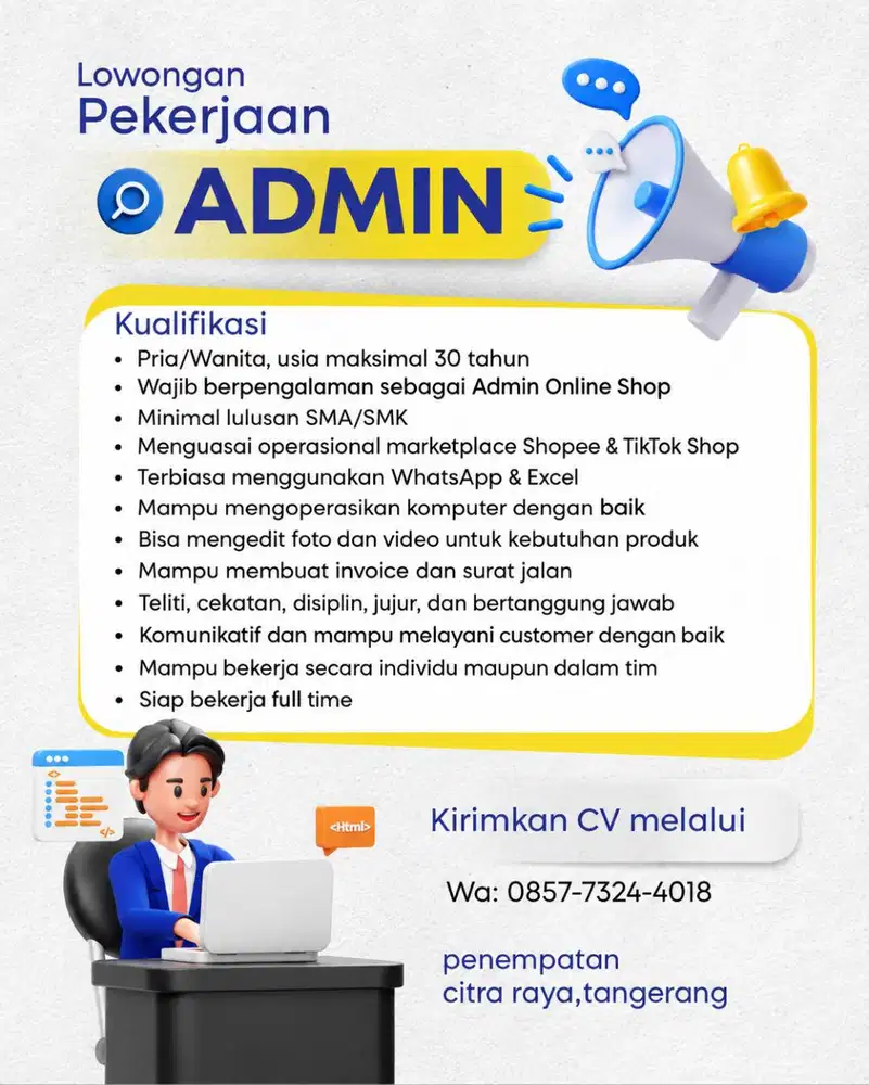 DICARI ADMIN ONLINE SHOP BERPENGALAMAN