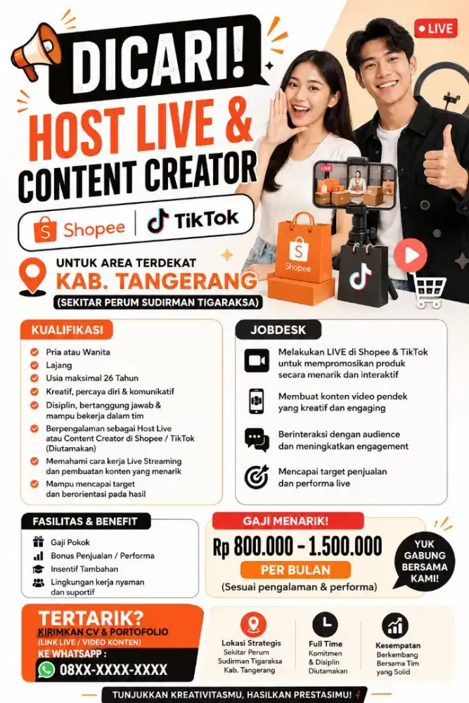 Host live dan content creator - perum Sudirman Tigaraksa