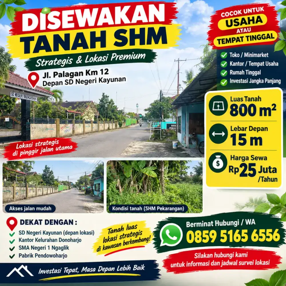 Disewakan tanah bisa 20 tahun di jl palagan km 12 kayunan ngaglik