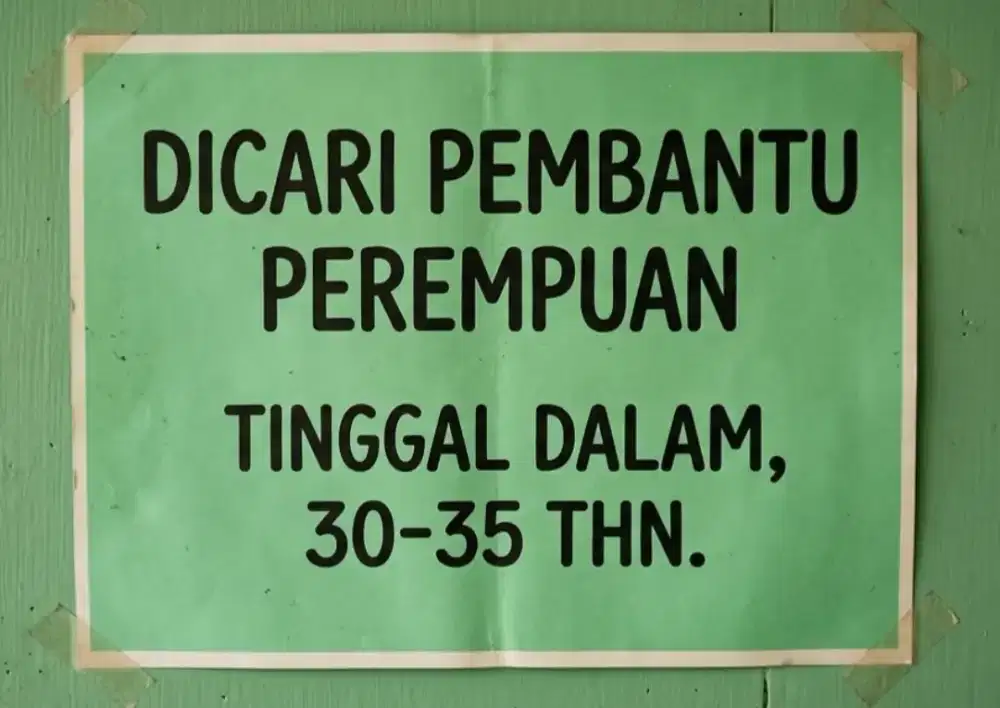 Dibutuhkan ART/Pembantu Rumah Tangga.  Tinggal  dalam.
