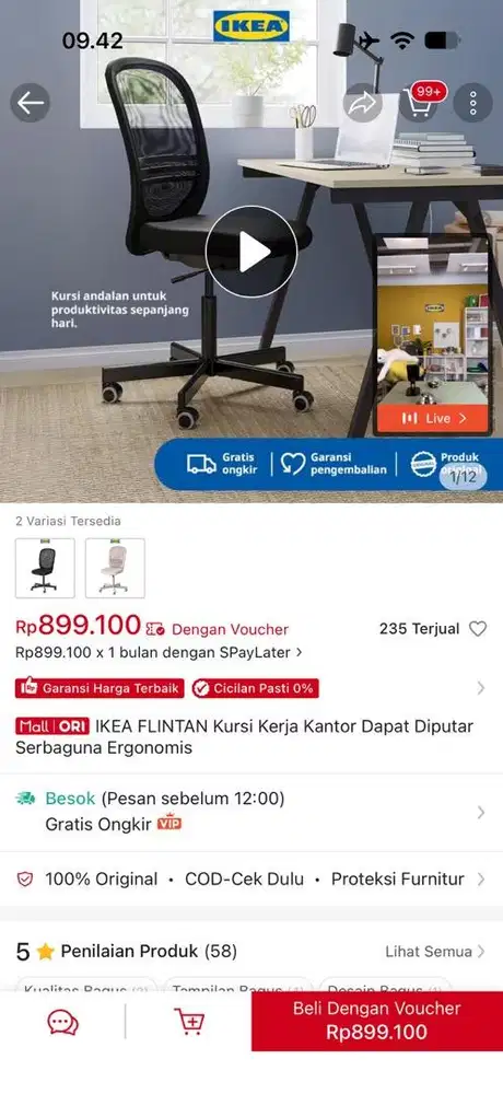 Kursi Kerja/ Kursi Kantor IKEA FLINTAN