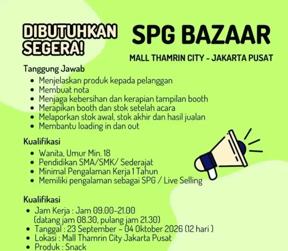 LOWONGAN EVENT SPG SNACK