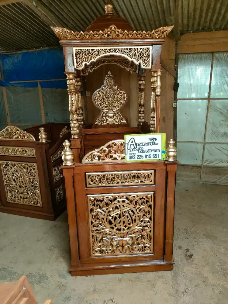 Mimbar masjid ukiran terbaru full kayu jati