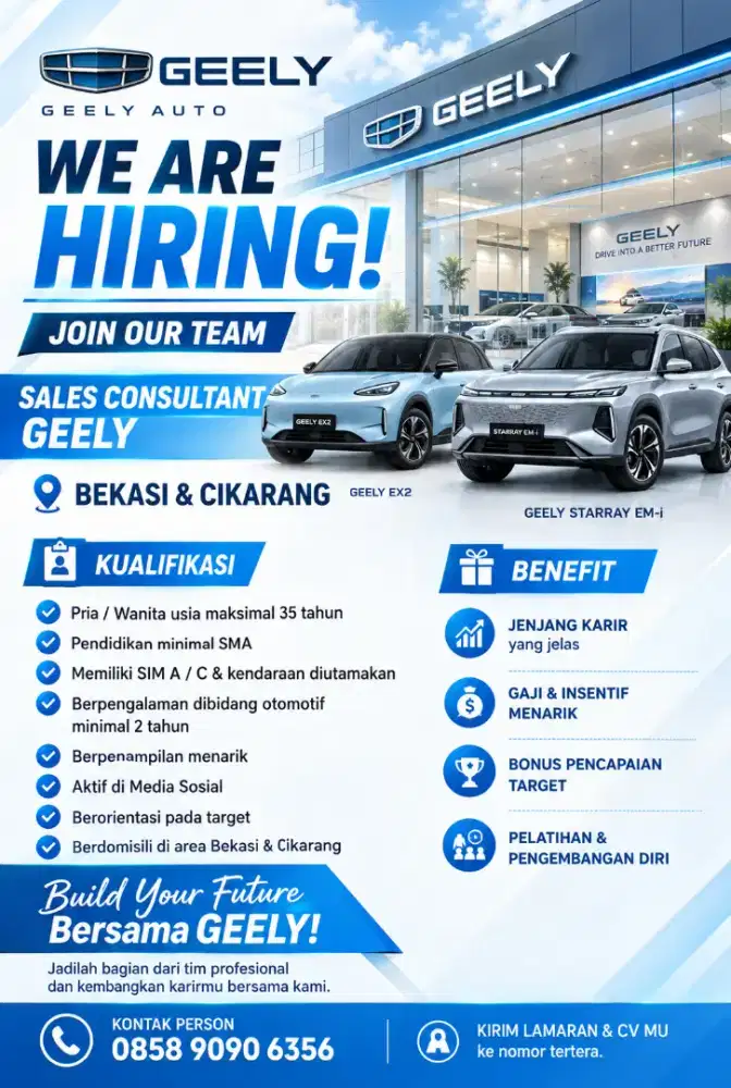 Loker Sales Geely domisili Bekasi & Cikarang