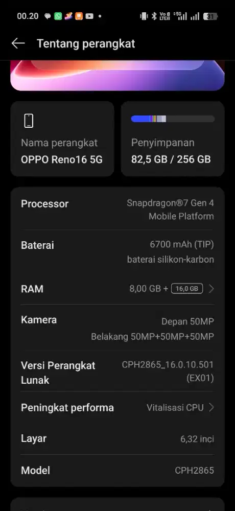 Oppo Reno 16 5G baru 1 bulan pemakaian lengkap muluzzz no minuz