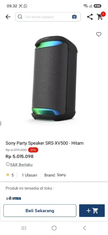 SONY SPEAKER SRS-XV500