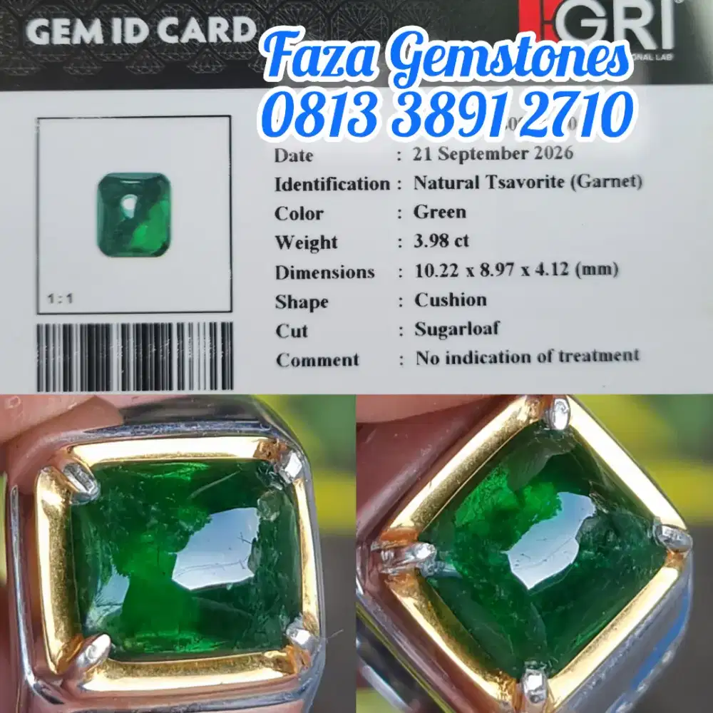 HQ warna Ijo Botol Green / Vivid Green Tsavorite Garnet, Sugarloaf Cut