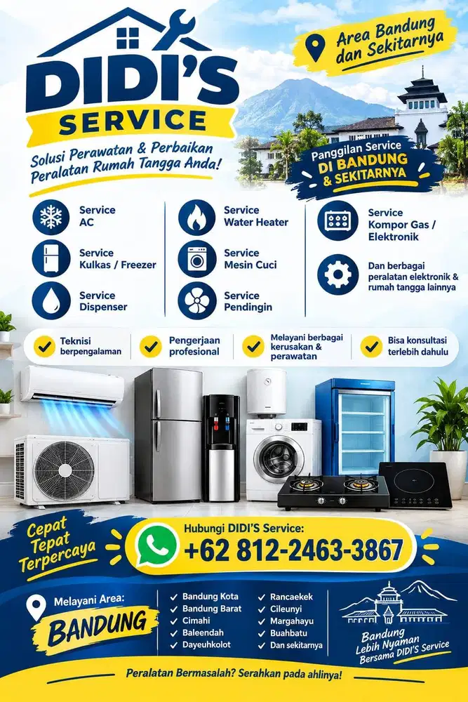 Didi's service AC, Kulkas, Dispenser, Mesin Cuci, Water Heater dll