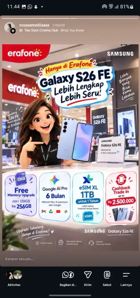 SAMSUNG S26 FE FREE UPGRADE MEMORI 256