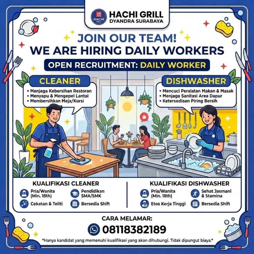 FREELANCE DAILY WORKER RESTO AYCE DI SURABAYA