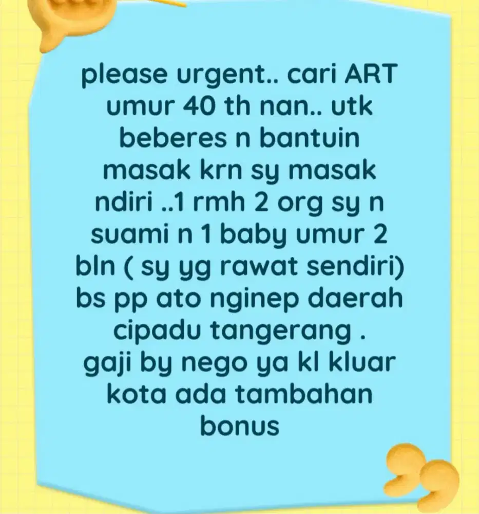 Lowongan ART segera